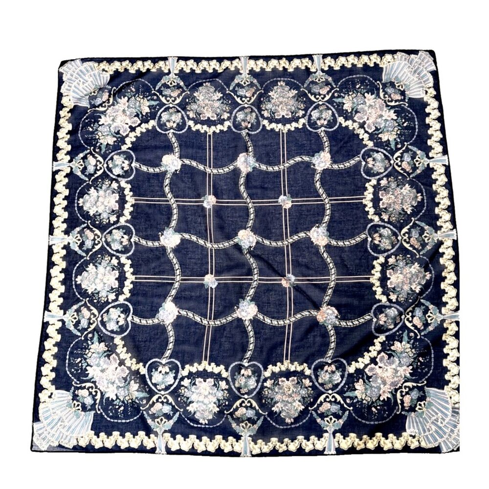 GINNIE JOHANSEN Vintage 100% Cotton Blue Floral Scarf